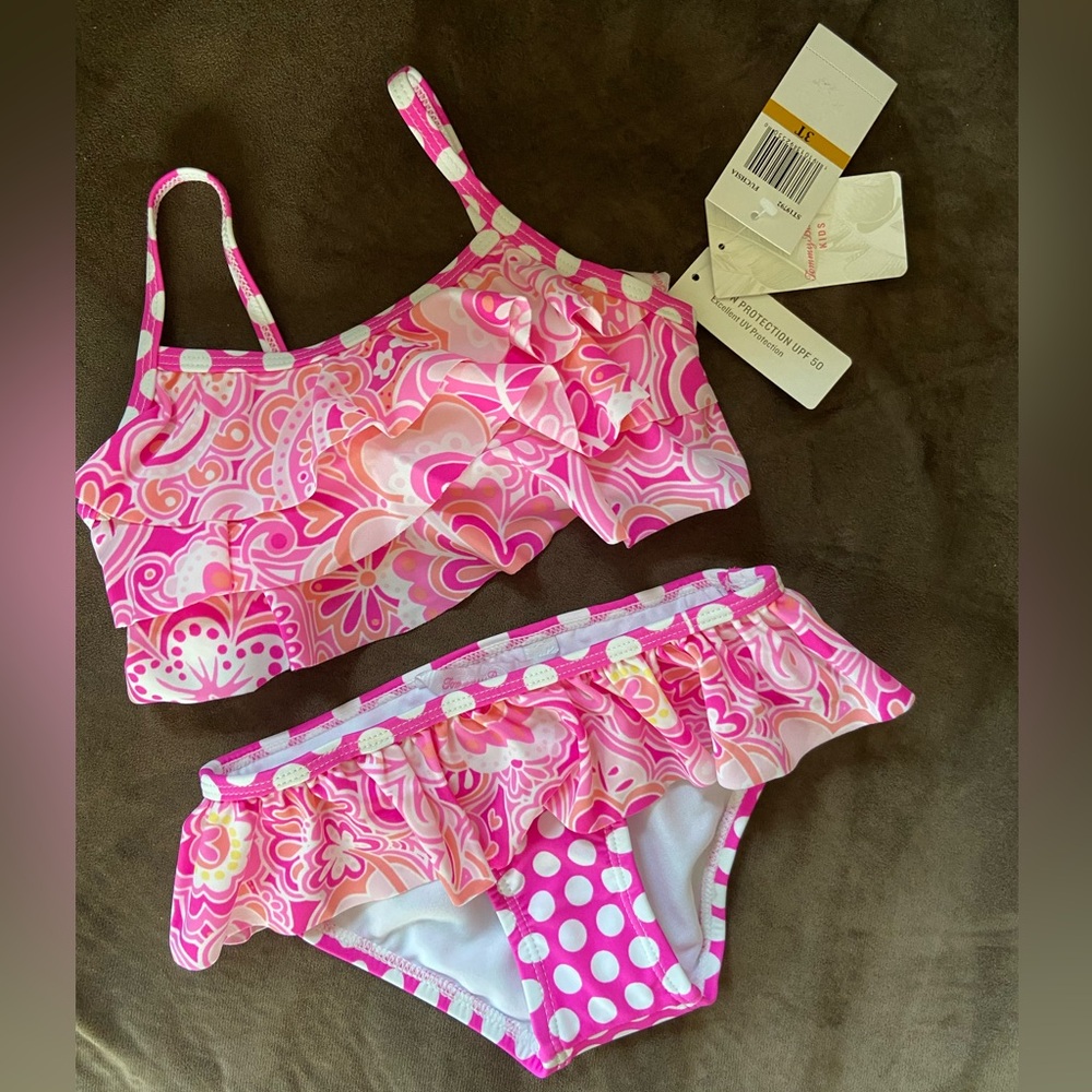 Tommy Bahama Pink and White Bikini Set (Little Girl’s)